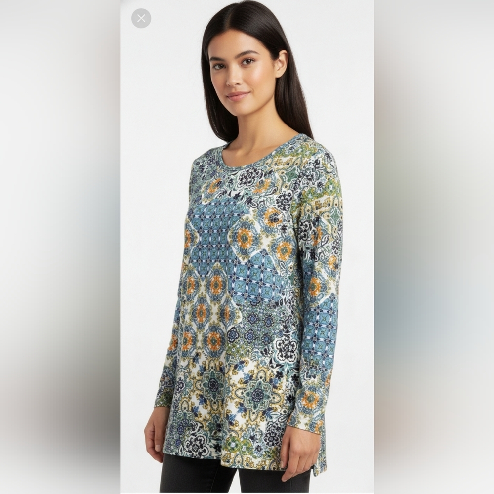 D & Co Canyon Retreat Top Blue Boho Casual XL